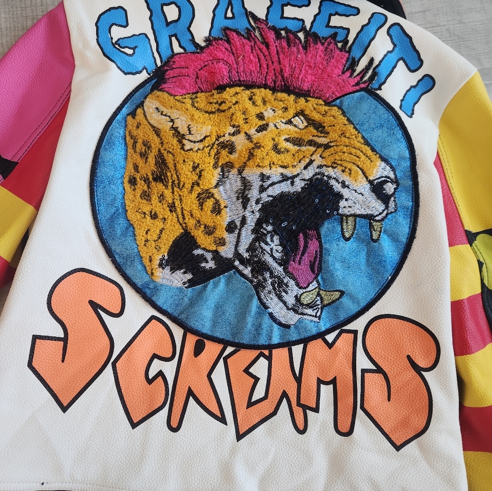 Azalea Wang Graffiti Kisses Vegan Leather Moto Jacket M - Picture 8 of 14